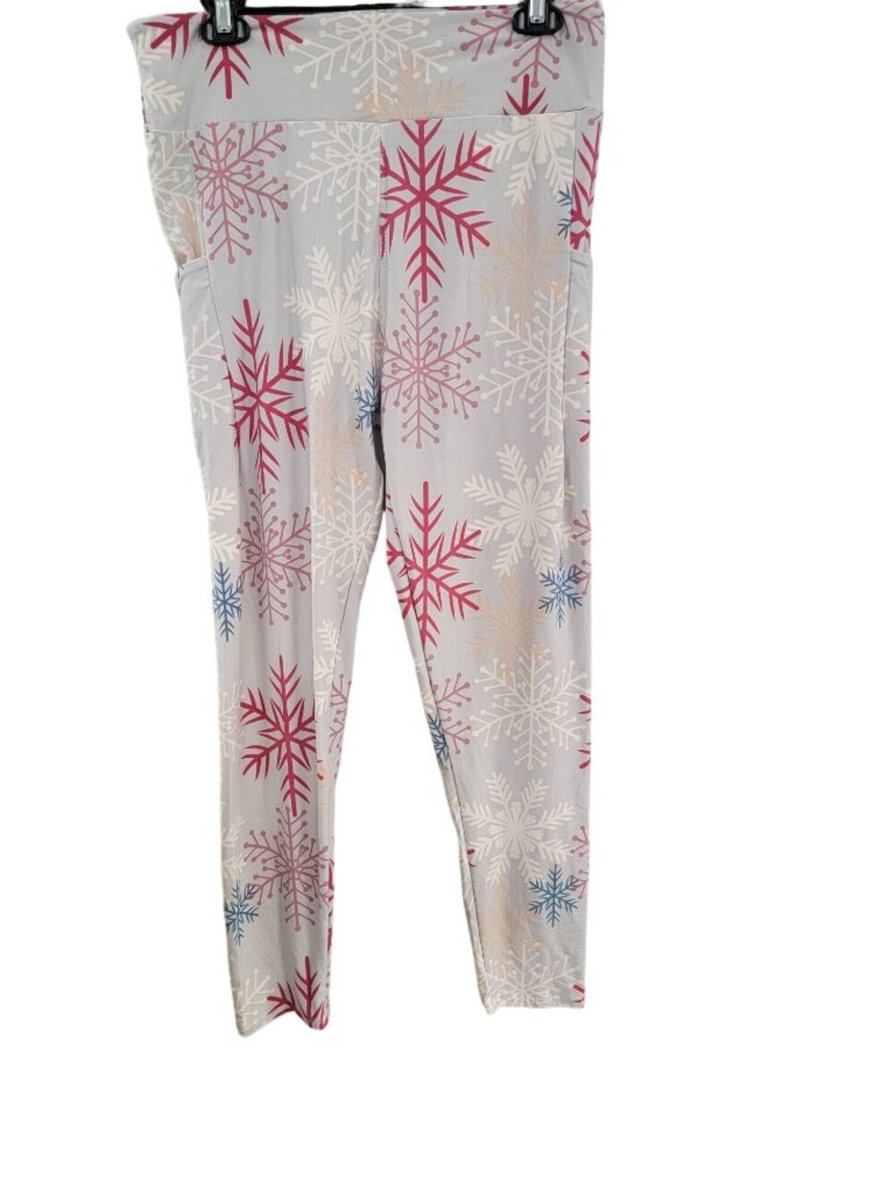 Snowflake Print Leggings Gray/Red/White Women's Large/XL Stretchy & Comfortable